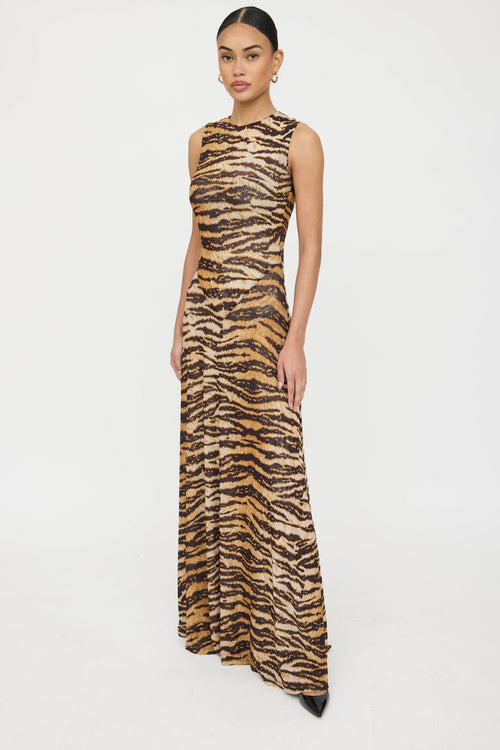 Ronny Kobo Mesh Printed Maxi Dress