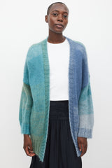 Rose Carmine Blue & Green Mohair & Silk Cardigan