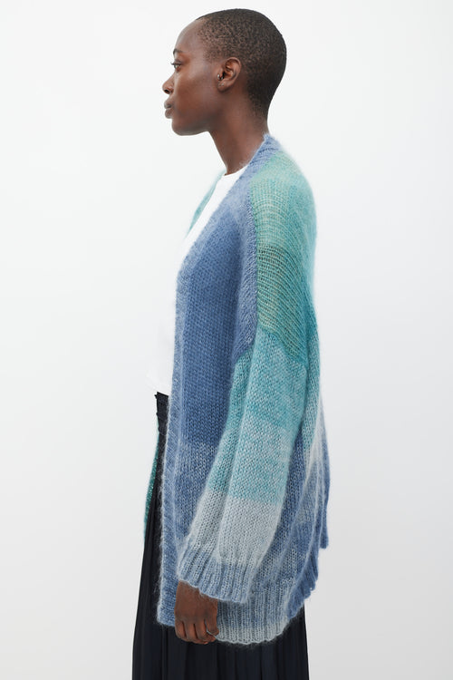 Rose Carmine Blue & Green Mohair & Silk Cardigan