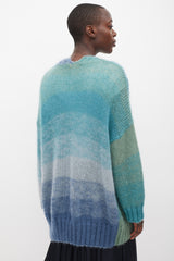 Rose Carmine Blue & Green Mohair & Silk Cardigan