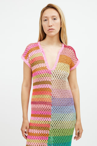 Rose Carmine Multicolour Knit Maxi  Dress
