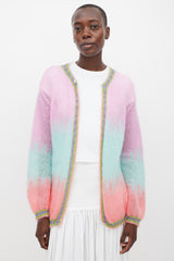 Rose Carmine Purple & Multicolour Mohair Sparkly Trimmed Cardigan