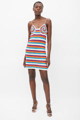 Rose Carmine White & Multicolour Sparkly Striped Mini Dress