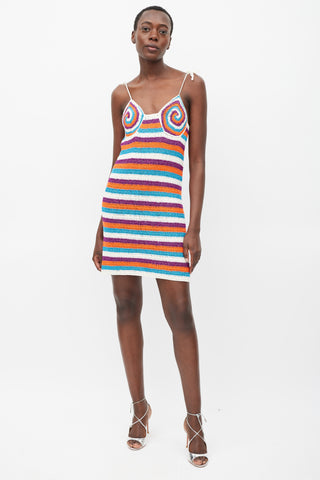 Rose Carmine White & Multicolour Sparkly Striped Mini Dress