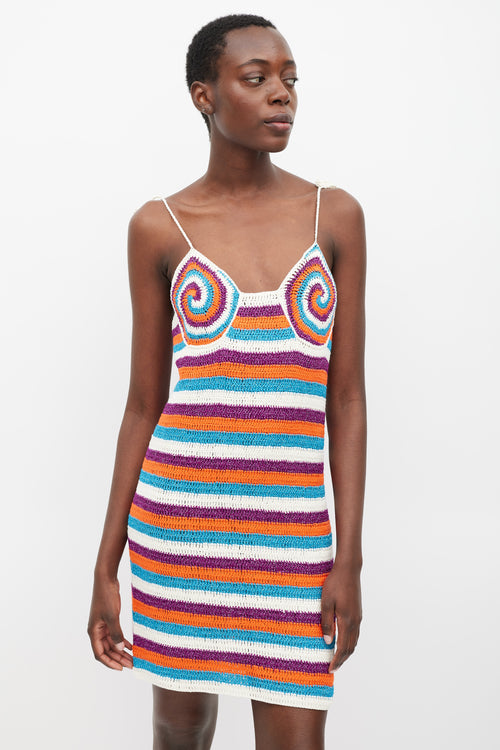 Rose Carmine White & Multicolour Sparkly Striped Mini Dress