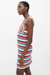 Rose Carmine White & Multicolour Sparkly Striped Mini Dress