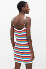 Rose Carmine White & Multicolour Sparkly Striped Mini Dress