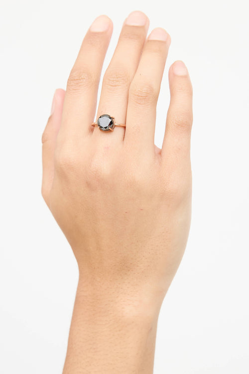 Fine Jewelry 14K Rose Gold Solitare Black Diamond Ring