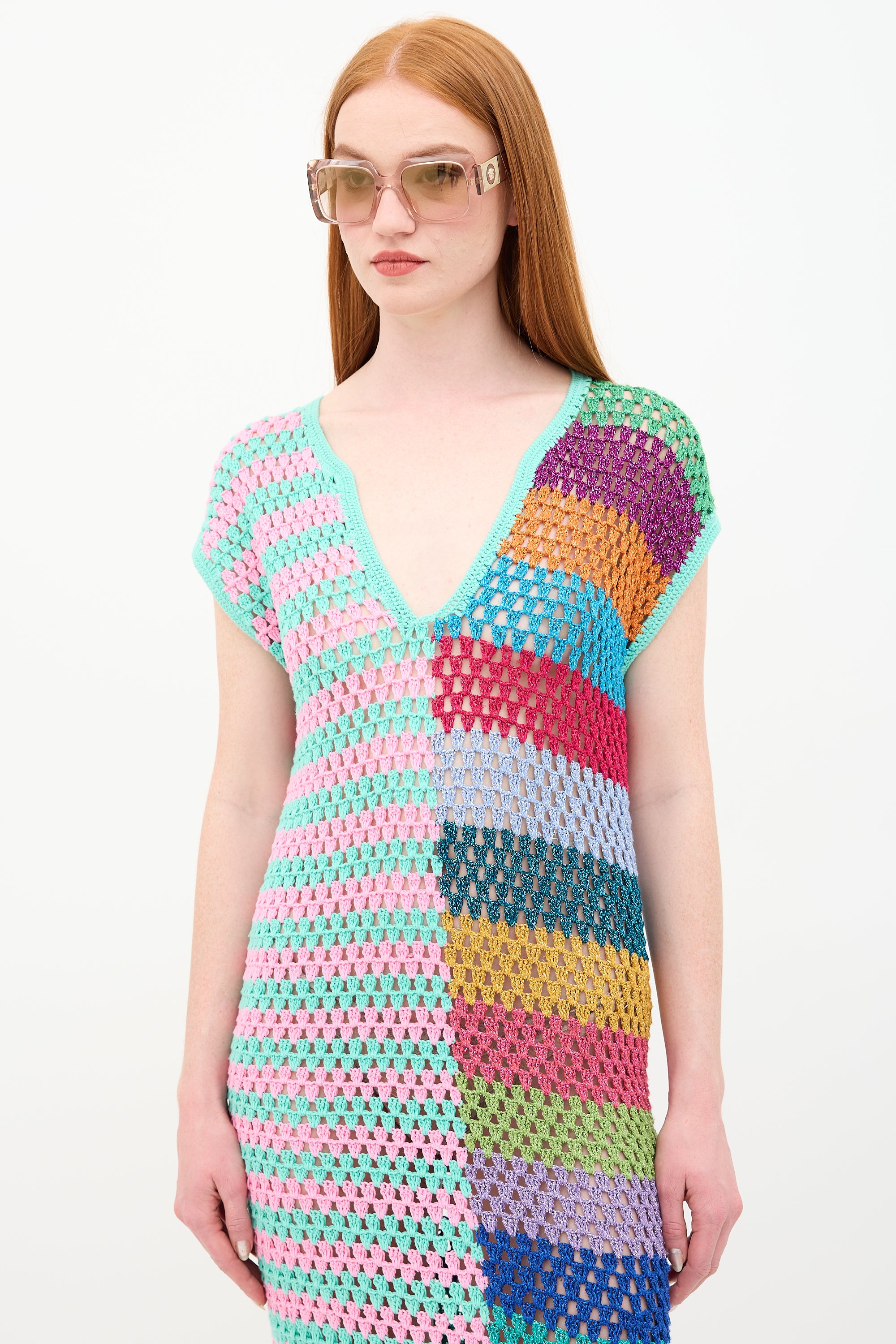 rose carmine crochet dress Rose Carmine // Sparkly Striped Mini Dress VSP Consignment