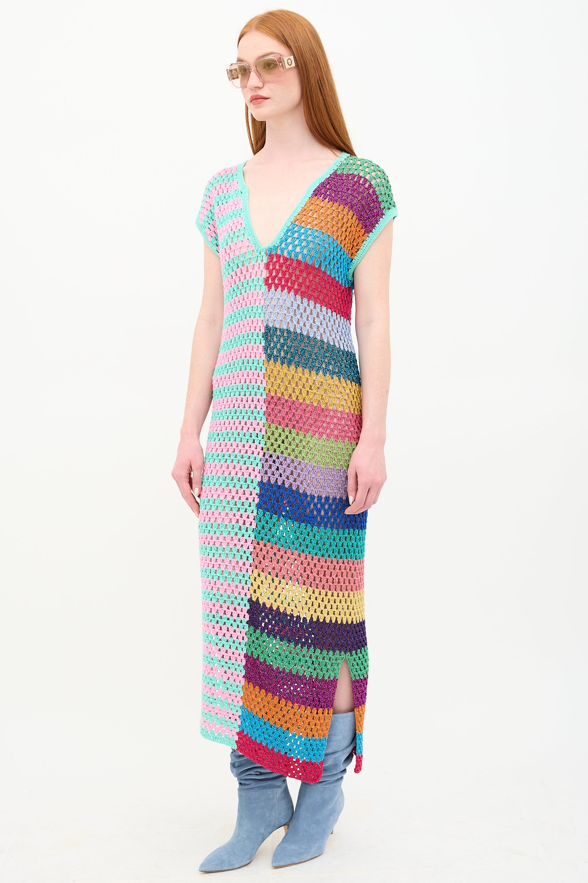 Rose Carmine // Metallic Crochet Split Dress – VSP Consignment