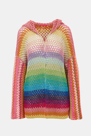 Rose Carmine Crochet Hooded Cardigan