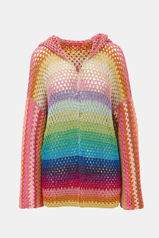 Rose Carmine Crochet Hooded Cardigan