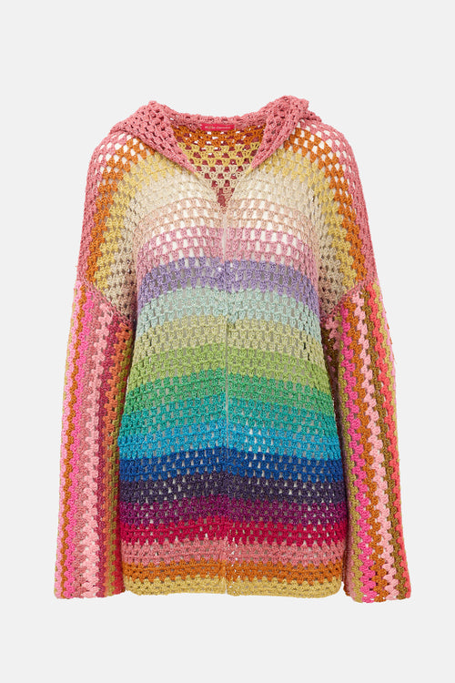 Rose Carmine Crochet Hooded Cardigan