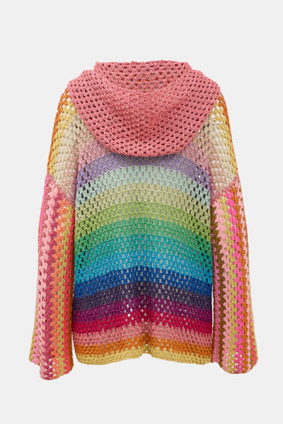 Rose Carmine Crochet Hooded Cardigan