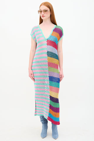 Rose Carmine Metallic Crochet Split Dress