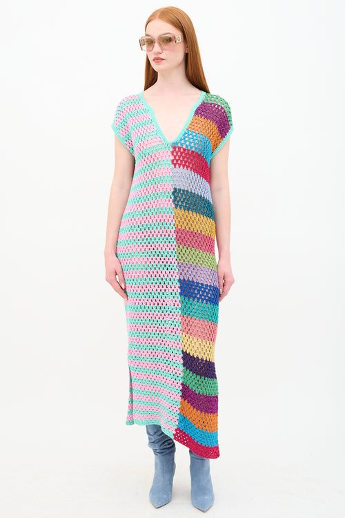 Rose Carmine Metallic Crochet Split Dress