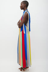 Rosie Assoulin Blue & Multicolour Silk Striped Halter Dress