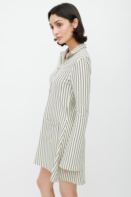 Rosie Assoulin Cream & Black Striped Two Pocket Dress