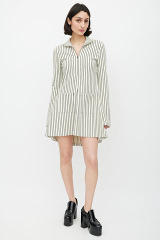 Rosie Assoulin Cream & Black Striped Two Pocket Dress