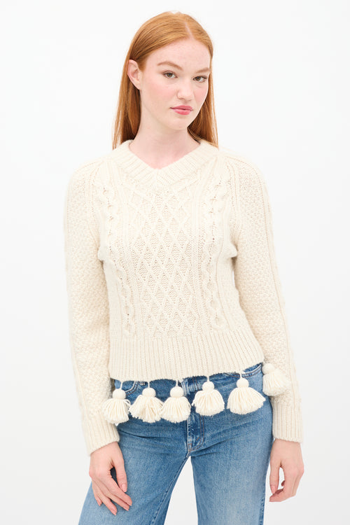 Rosie Assoulin Cream Wool Cable Knit Sweater