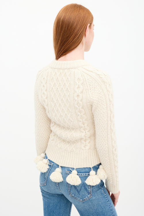 Rosie Assoulin Cream Wool Cable Knit Sweater