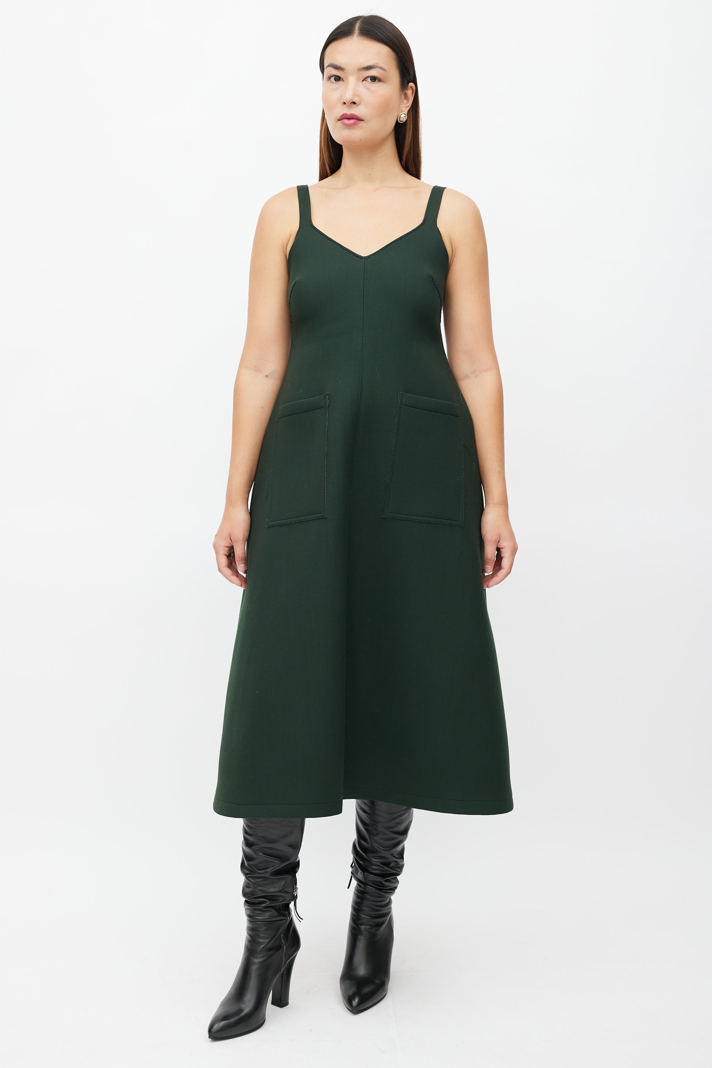 Rosie Assoulin // Green Neoprene A-Line Midi Dress VSP Consignment Rosie Assoulin // Green Neoprene A-Line Midi Dress VSP Consignment
