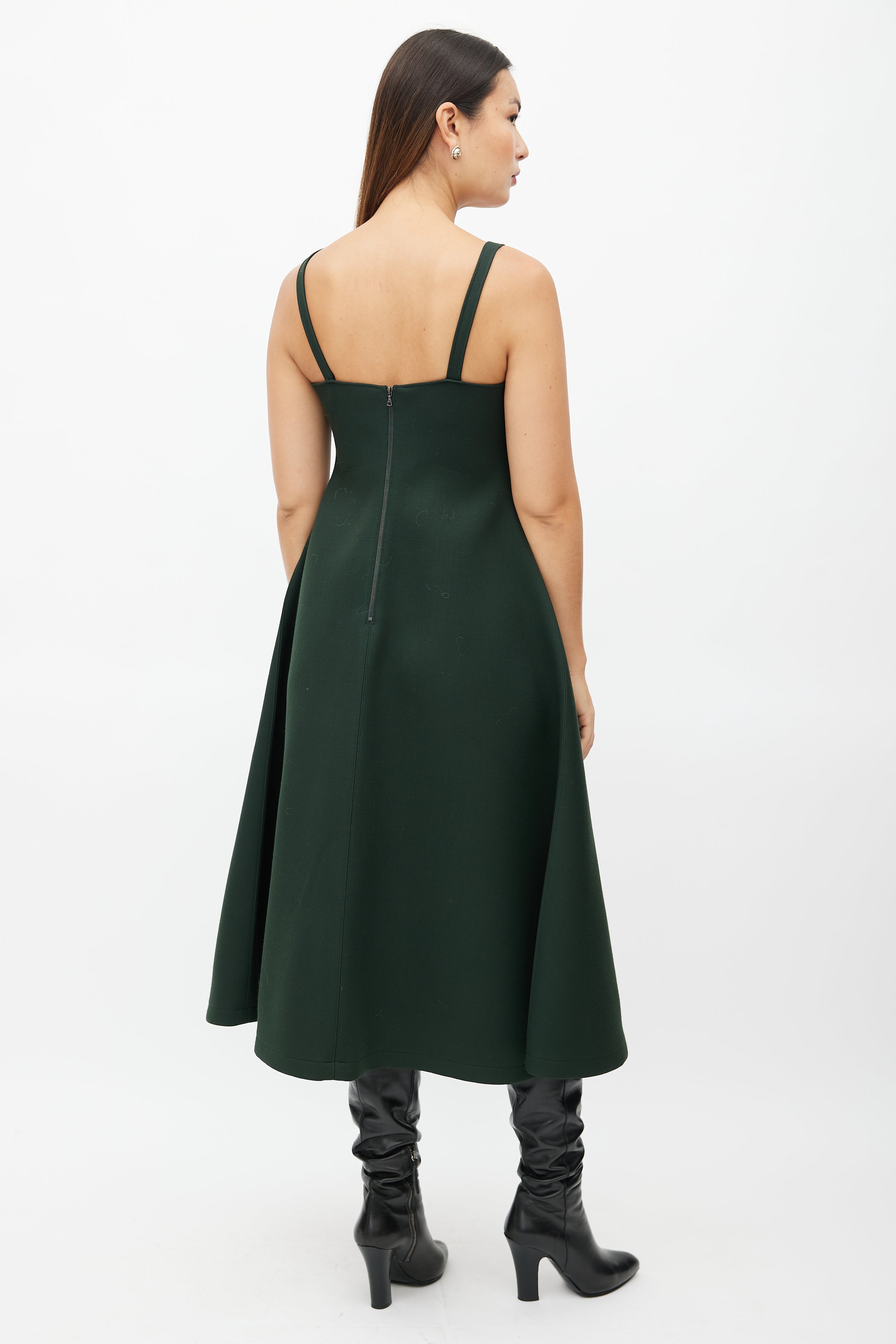 Rosie Assoulin // Green Neoprene A-Line Midi Dress VSP Consignment Rosie Assoulin // Green Neoprene A-Line Midi Dress VSP Consignment