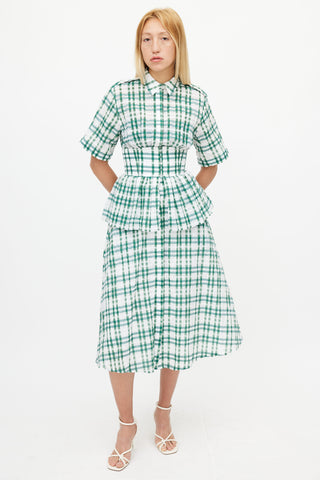 Rosie Assoulin Green & White Check Short Sleeve Dress
