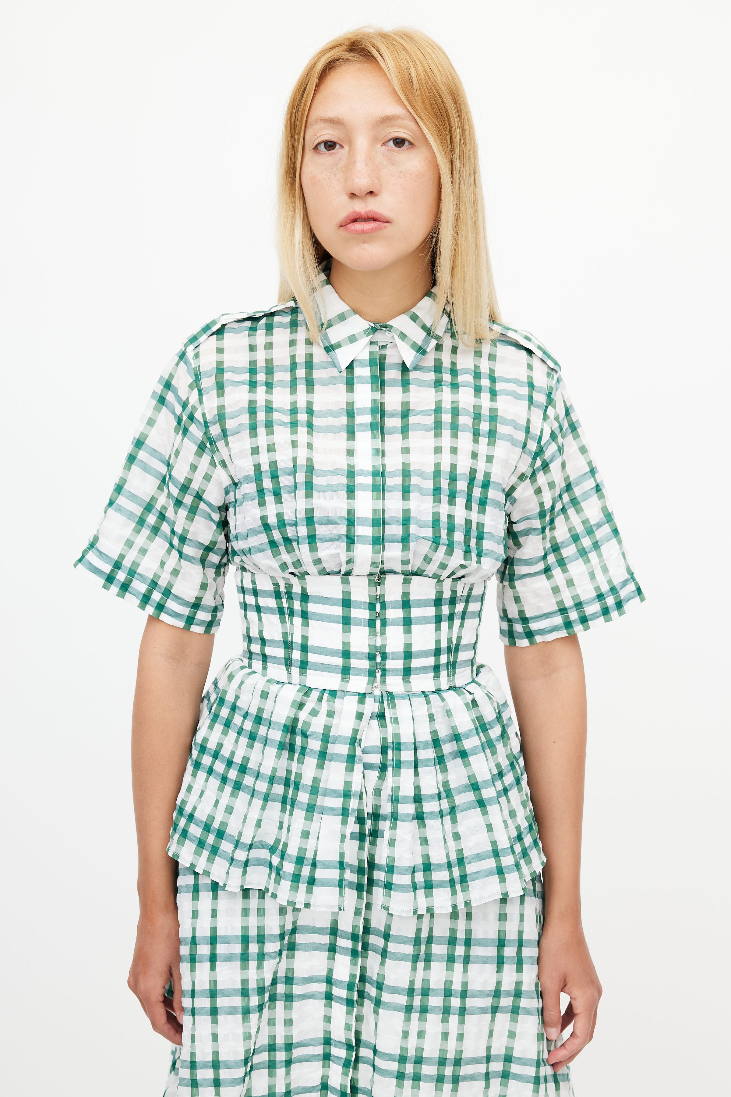Rosie Assoulin // Green & White Check Short Sleeve Dress VSP Consignment Rosie Assoulin // Green & White Check Short Sleeve Dress VSP Consignment