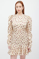 Rotate Beige & Multicolour Printed Puff Sleeve Dress