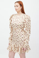 Rotate Beige & Multicolour Printed Puff Sleeve Dress
