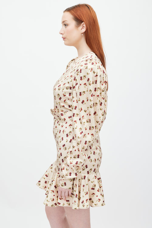 Rotate Beige & Multicolour Printed Puff Sleeve Dress