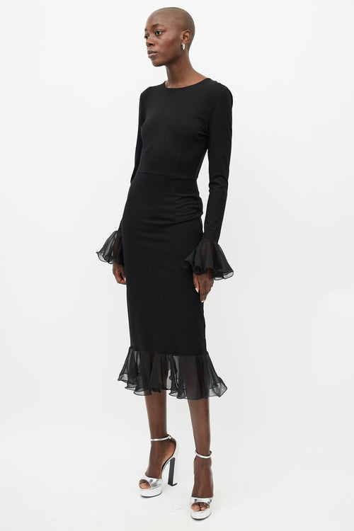 Rotate Black Ruffle Trim Backless Dress
