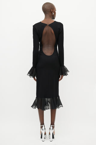 Rotate Black Ruffle Trim Backless Dress