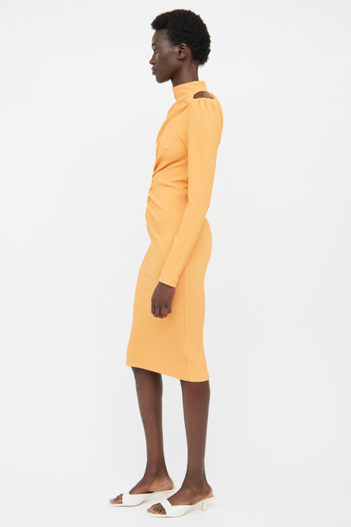 Rotate Orange Ribbed Cutout Long Sleeve Dress