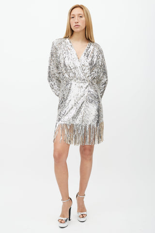 Rotate Silver Sequin Wrap Dress Dress