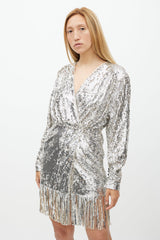 Rotate Silver Sequin Wrap Dress Dress