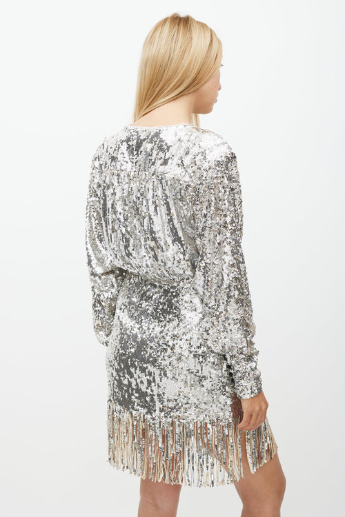 Rotate Silver Sequin Wrap Dress Dress