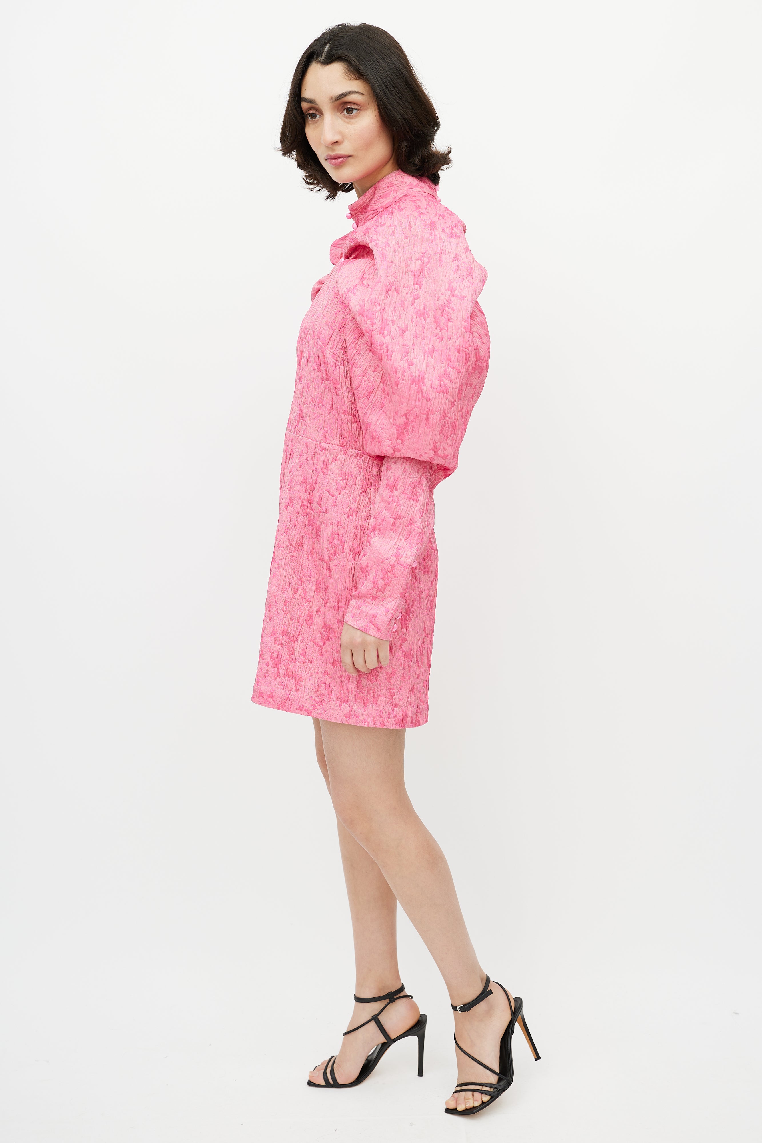 rotate pink blazer dress ROTATE BIRGER CHRISTENSEN - "NEWTON" JACQUARD BLAZER DRESS WITH JEWEL BUTTONS