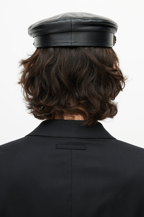 Ruslan Baginskiy Black Leather Baker Boy Hat