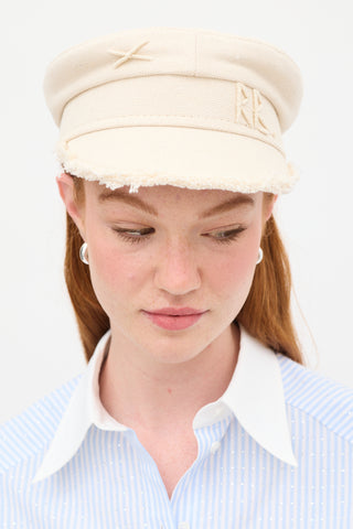 Ruslan Baginskiy Cream Cotton Embroidered Baker Boy Hat