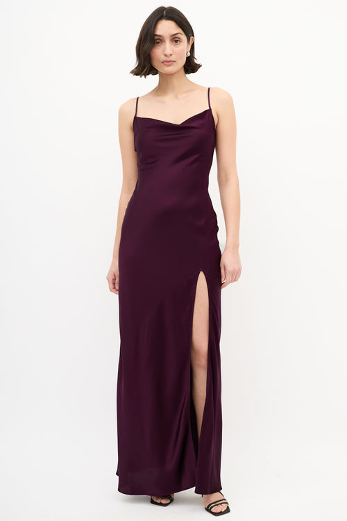 Sablyn Purple Silk Cowl Neck Maxi Dress