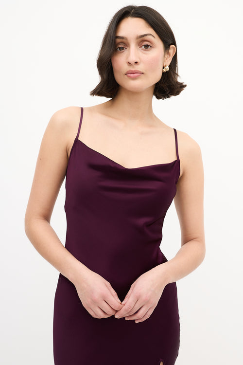 Sablyn Purple Silk Cowl Neck Maxi Dress