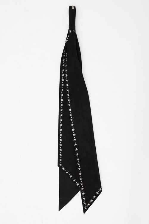 Saint Laurent Black Suede & Silver Embroidered Star Cravat Scarf