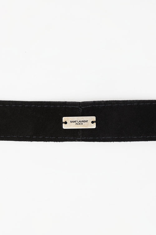 Saint Laurent Black Suede & Silver Embroidered Star Cravat Scarf