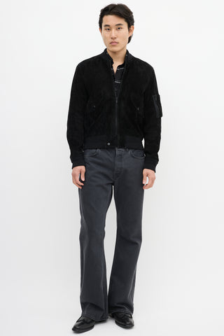 Saint Laurent Black Suede & Wool Bomber Jacket