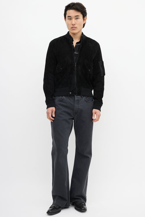 Saint Laurent Black Suede & Wool Bomber Jacket