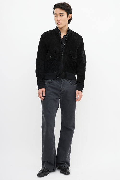 Saint Laurent Black Suede & Wool Bomber Jacket