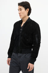 Saint Laurent Black Suede & Wool Bomber Jacket