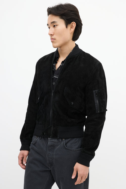 Saint Laurent Black Suede & Wool Bomber Jacket